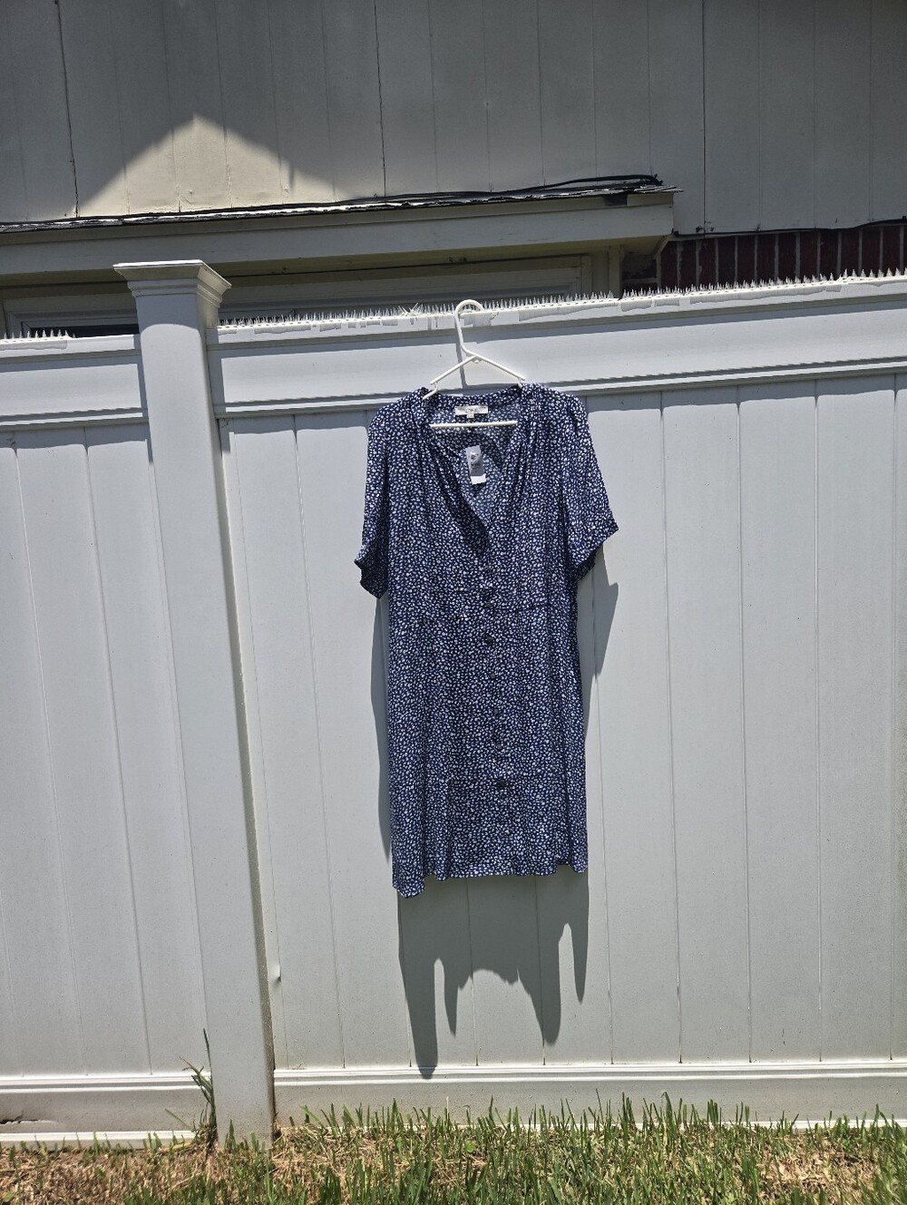 LOFT Navy and White Printed Midi Shift Dress
